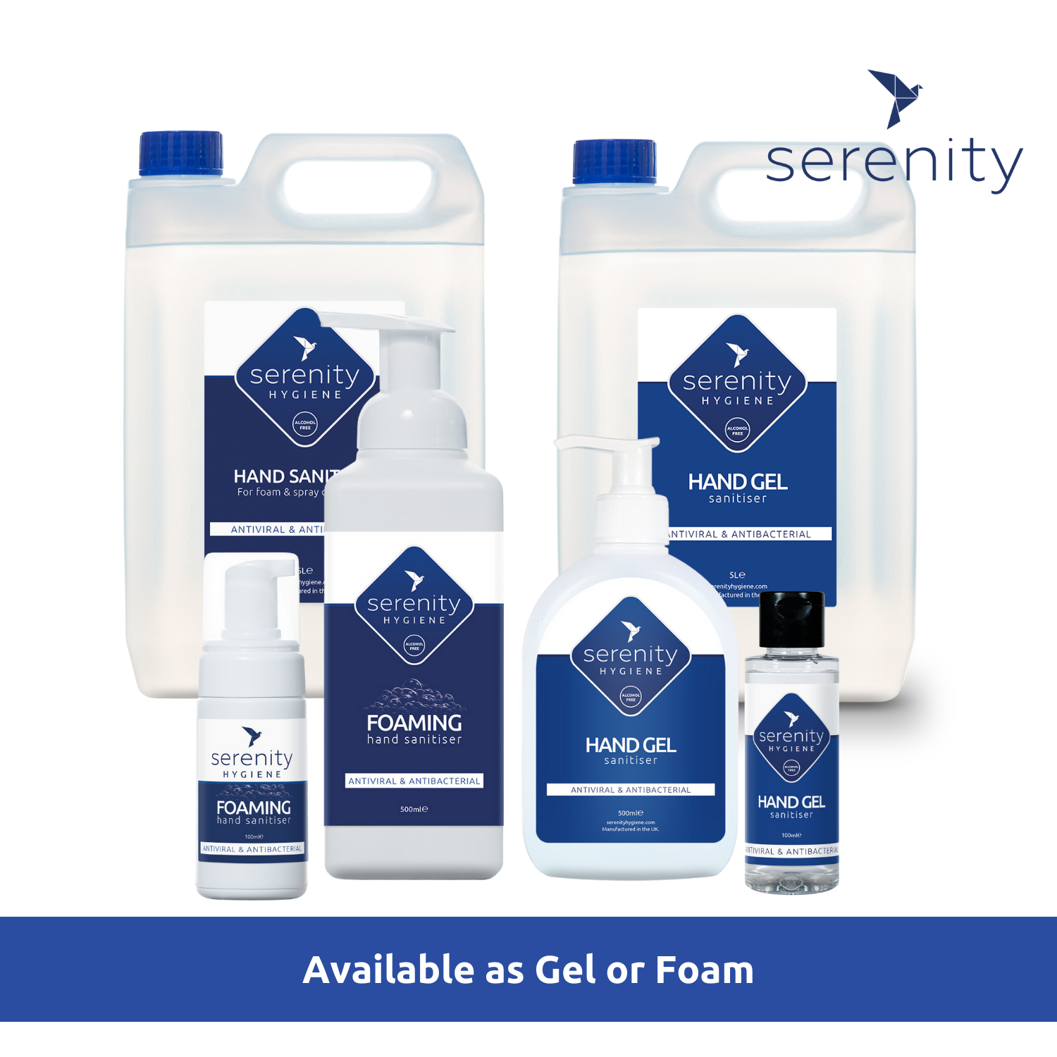 Bottle of alcohol free hand sanitiser highlighting its skin-friendly and safe formula