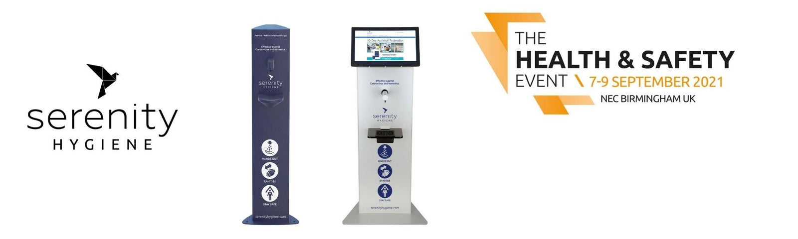 Serenity Hygiene sanitiser totems showcased at Health and Safety Event 2021 Birmingham NEC
