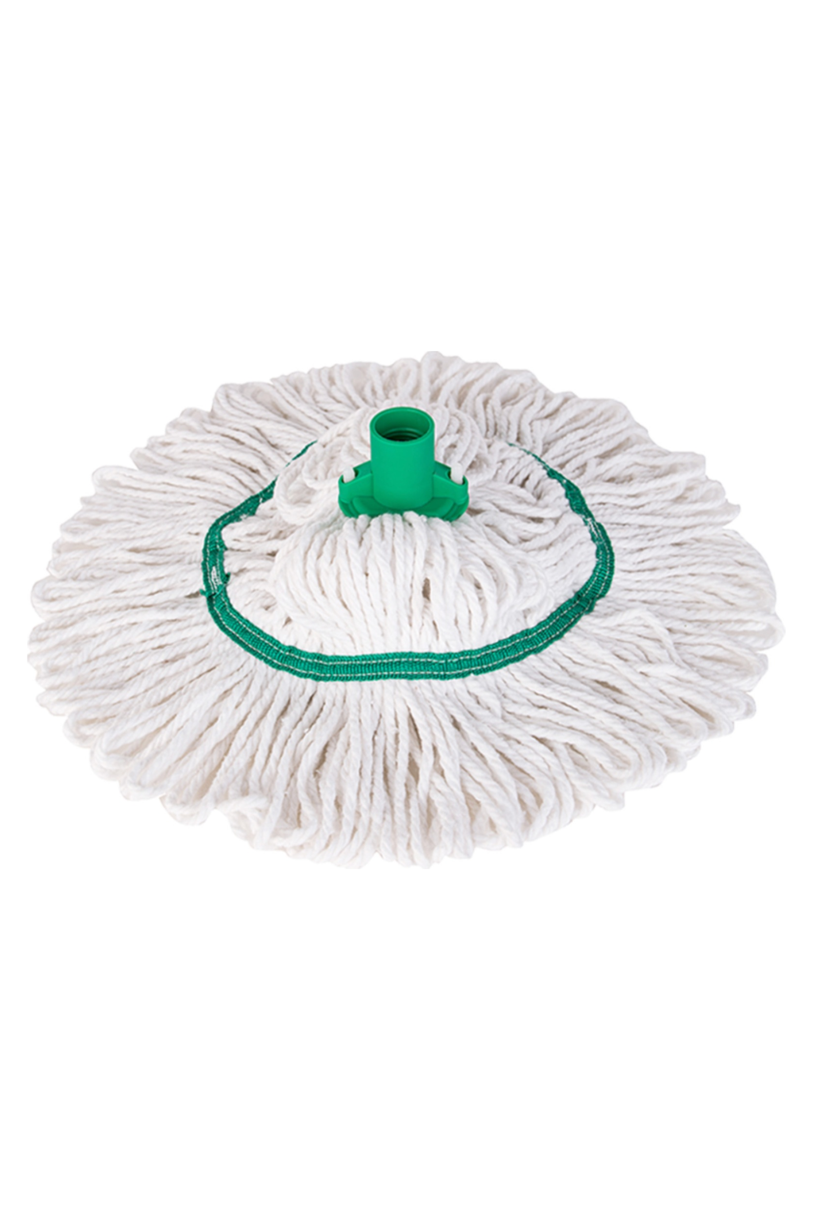 Hygiemix T1D Socket Mop 250 with green socket, made of synthetic and cotton yarns, looped end design.
