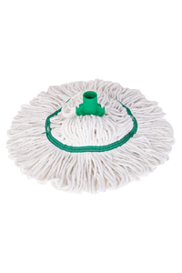 Hygiemix T1D Socket Mop 250 with green socket, made of synthetic and cotton yarns, looped end design.