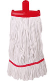 Hygiemix Exel® Prairie Mop 340g with red fitting and looped end yarn.