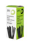 Biodegradable black bendy drinking straws, compostable, pack of 250.