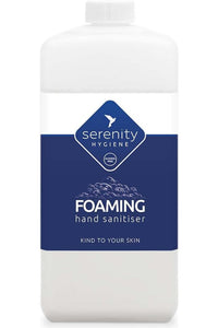 Unscented Hand Foam Sanitiser bottle with blue label, alcohol-free and hypoallergenic.