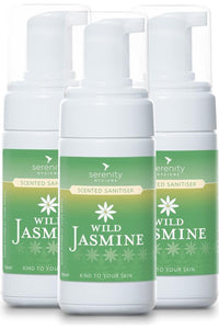 Wild Jasmine Hand Foam Sanitiser bottles with gentle jasmine fragrance and effective biocide.