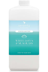 White Lotus and Seagrass Hand Foam Sanitiser bottle with hypoallergenic and alcohol-free formula.