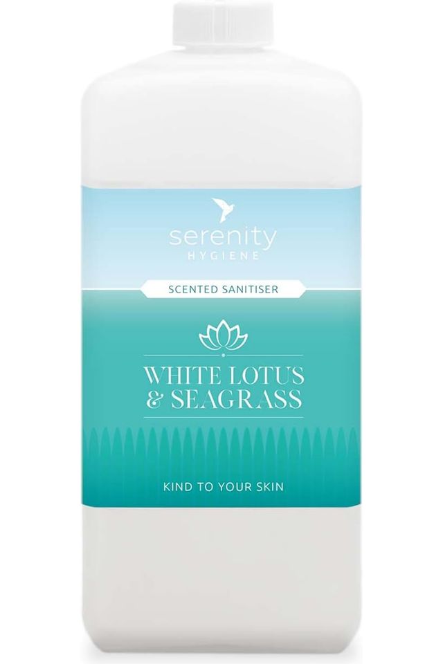 White Lotus and Seagrass Hand Foam Sanitiser bottle with hypoallergenic and alcohol-free formula.