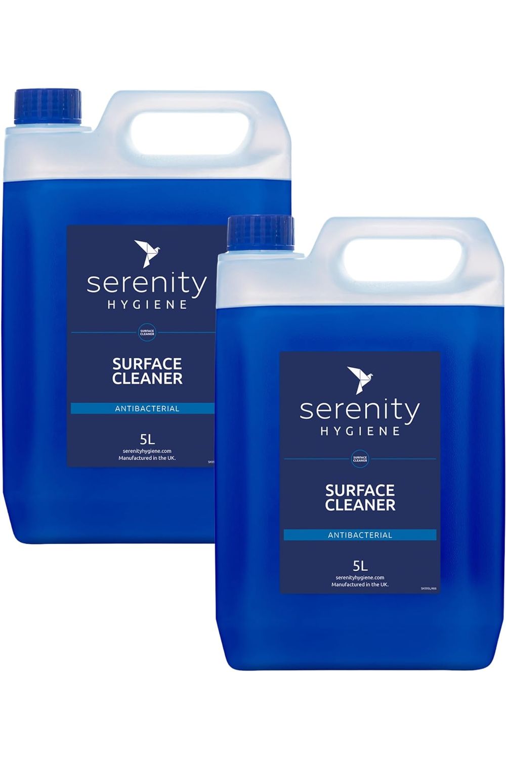 Antibacterial surface cleaner concentrate in blue 5L bottles, suitable for eco-friendly and effective cleaning.