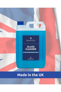 Glass & Mirror Cleaner bottle with UK flag background.