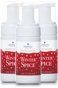 Winter Spice Hand Foam Sanitiser bottles with winter spice fragrance, germ protection, and hypoallergenic formula.