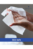 Person using Serenity Hygiene antimicrobial patient wipes on hands.