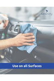 Multipurpose Polish spray used on car dashboard with cloth.