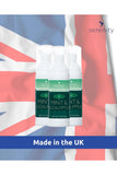 Mint and Eucalyptus Hand Foam Sanitiser bottles with UK flag background, "Made in the UK" text.