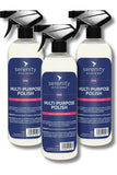 Multipurpose Polish spray bottles for cleaning and polishing various surfaces.