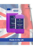 Antibacterial floor cleaner concentrate in purple bottles with UK flag background.