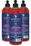 Serenity ready to use floor cleaner bottles with wild rhubarb scent, suitable for all hard floors including linoleum, wood, and tile.