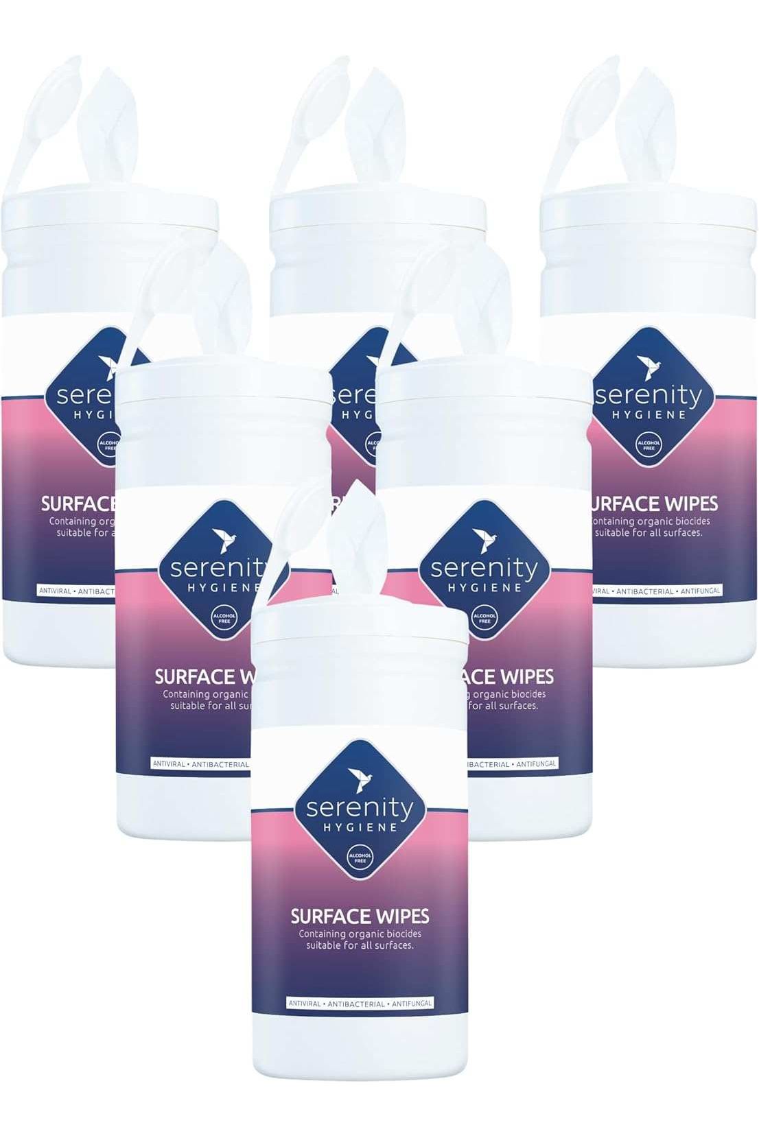 Antibacterial Surface Wipes in tub, kills 99.9999% bacteria, alcohol-free, 150 count.