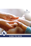 Serenity Hygiene logo with hands washing, labeled "Kind to Skin".