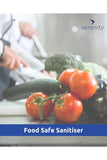 Eco-friendly food safe surface sanitiser with fresh vegetables and chef in background, unscented antimicrobial cleaning solution.