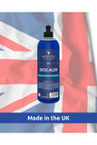 Descaler and Limescale Remover bottle with UK flag in background.