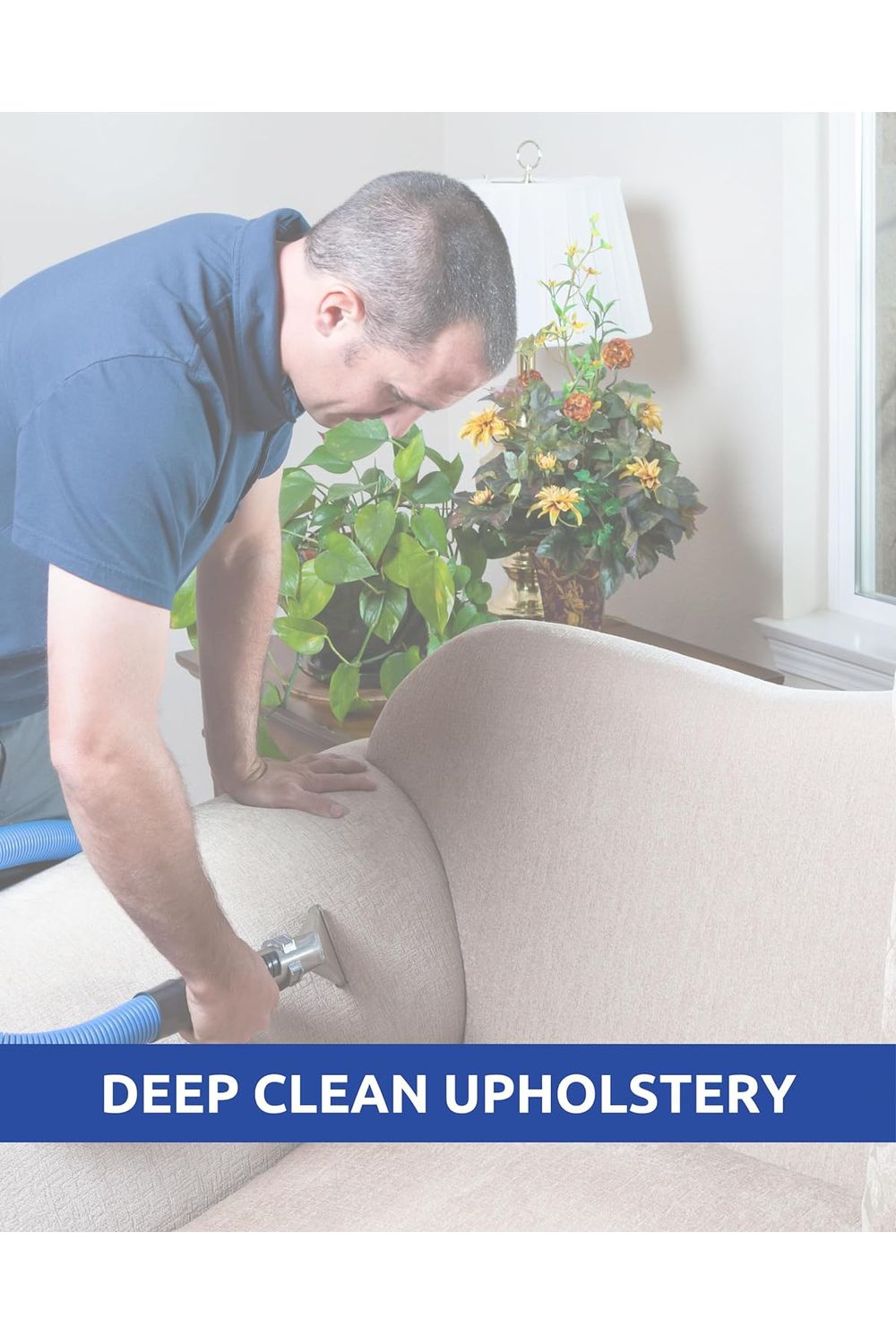 Man using vacuum extraction machine to deep clean upholstery.