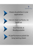 Multipurpose Polish benefits infographic with cleaning, versatility, eco-friendly, and high performance features.