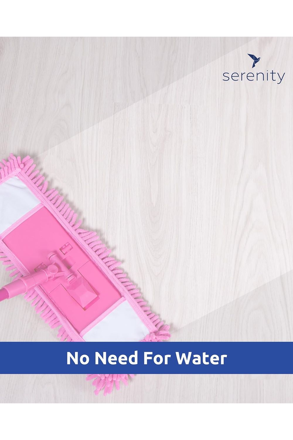 Serenity floor cleaner with mop, no water needed for shiny hard floors.
