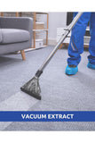 Carpet and upholstery cleaner used with vacuum extraction machine on carpeted floor.