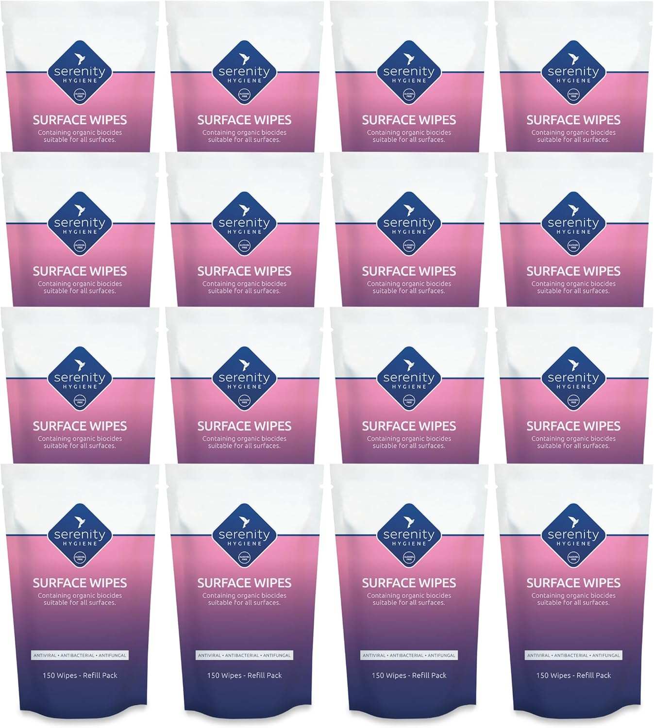 Antibacterial Surface Wipes tub with 150 wipes for effective cleaning, alcohol-free and suitable for hospitals and food areas.