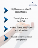 Polybond Universal PVA Adhesive features, highly concentrated, cost-effective, adds to fillers, repairs concrete.