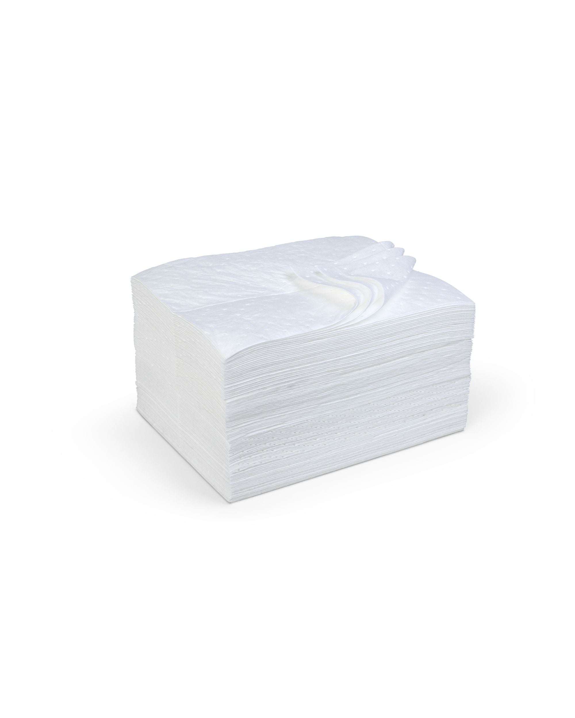 Stack of premium oil absorbent pads designed for hydrophobic oil spill control, pack of 100