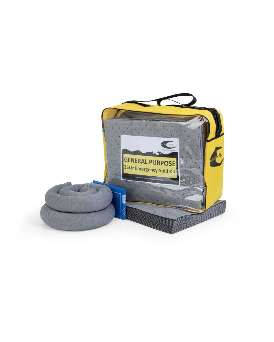 25L general purpose emergency spill kit with oil absorbent roll for fast liquid spill cleanup