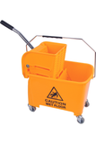 Colour coded heavy duty bucket with wringer and caution sign, 20 litre capacity.