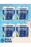 Polybond Swimming Pool Paint in various colors displayed by a pool.