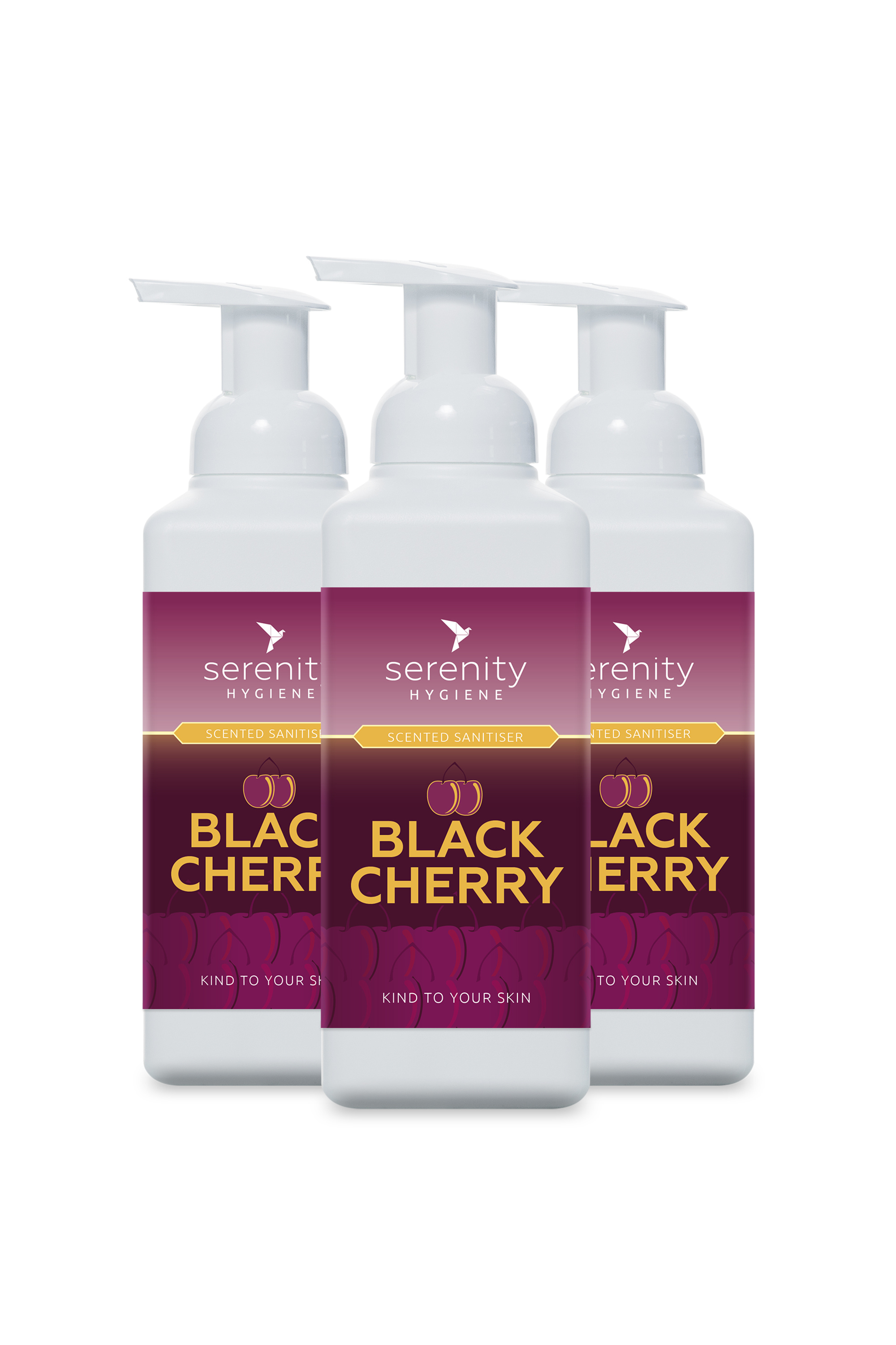 Black Cherry Hand Foam Sanitiser bottle with foaming sanitizer and black cherry fragrance