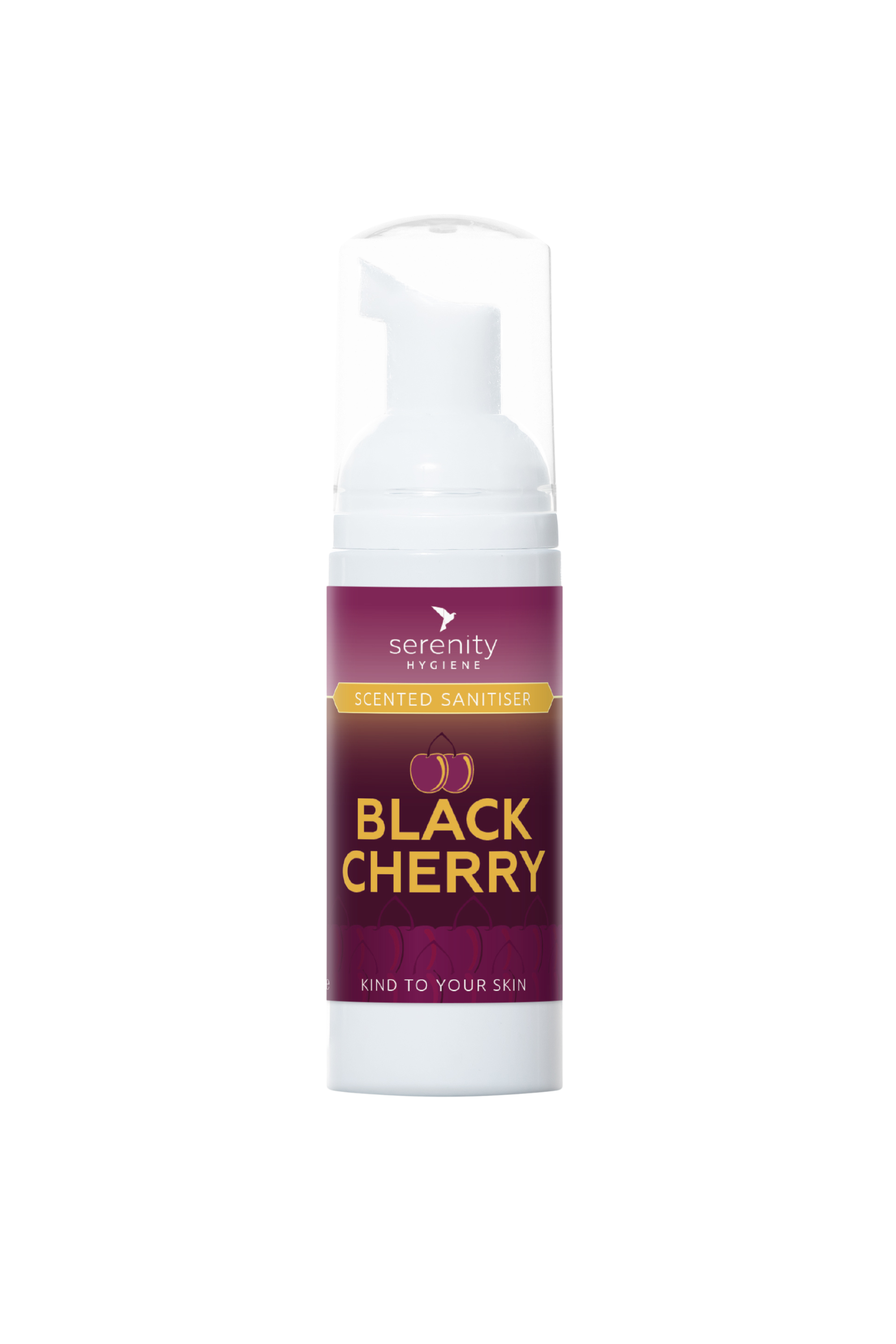 Serenity Black Cherry Hand Foam Sanitiser bottle with luxury foaming texture and cherry scent