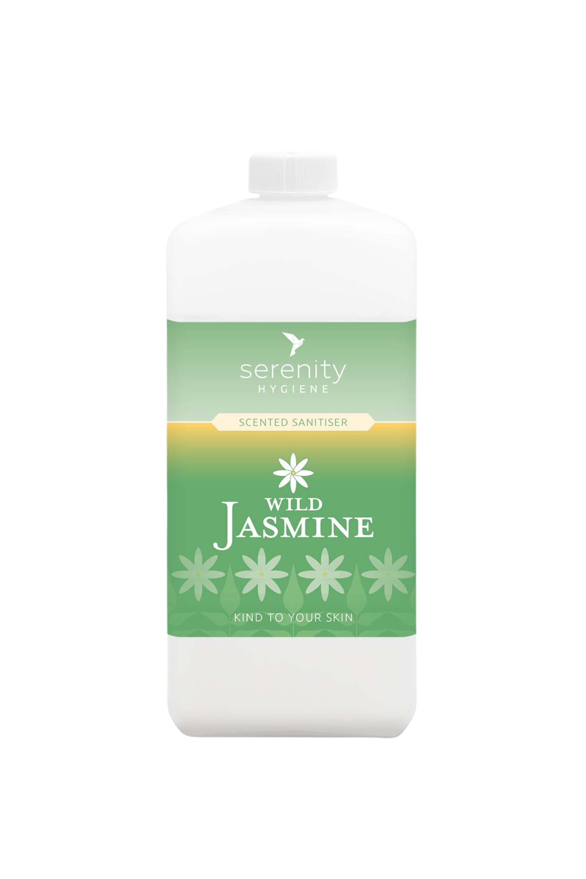 Wild Jasmine Hand Foam Sanitiser bottle with soothing green label, hypoallergenic and alcohol-free.