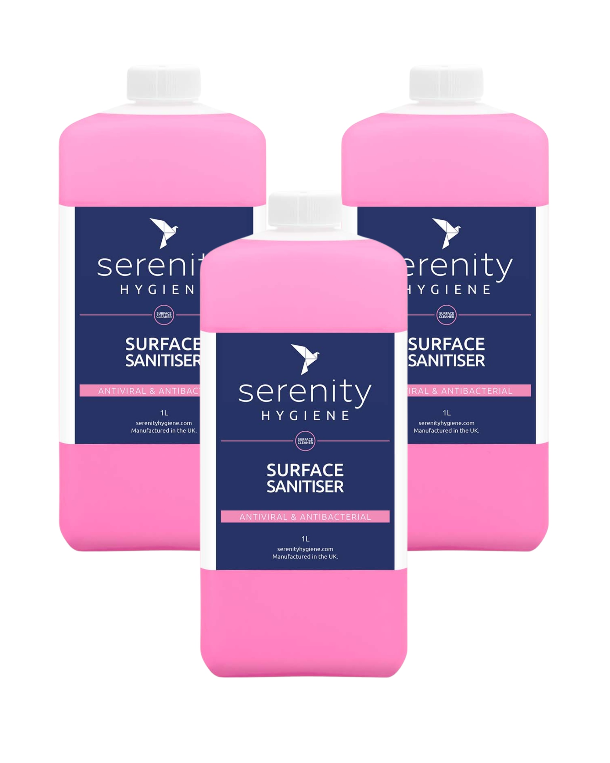 Antibacterial unscented surface sanitiser bottles, eco-friendly and food safe, ideal for all hard surfaces.