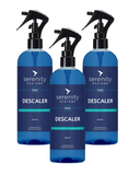 Environmentally friendly descaler bottles for removing limescale from appliances like kettles and coffee machines.