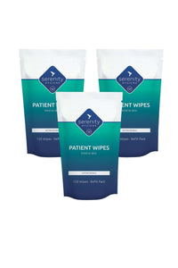Serenity Hygiene Antimicrobial Patient Wipes, 150 count, refill pack, skin-safe and germ-effective.